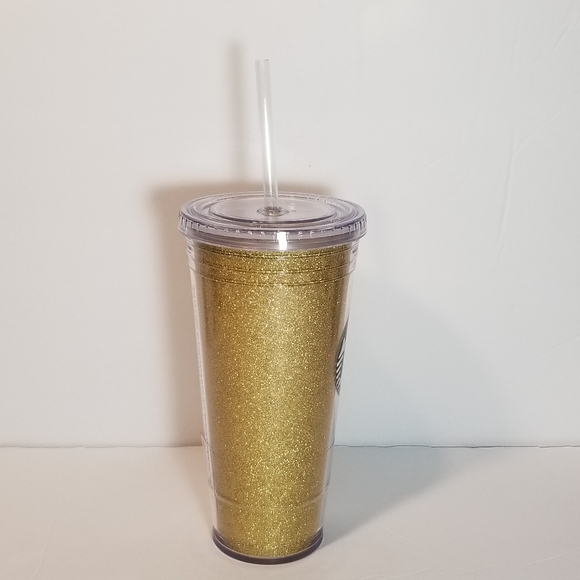 STARBUCKS 2016 GOLD GLITTER COLD TALL TUMBLER